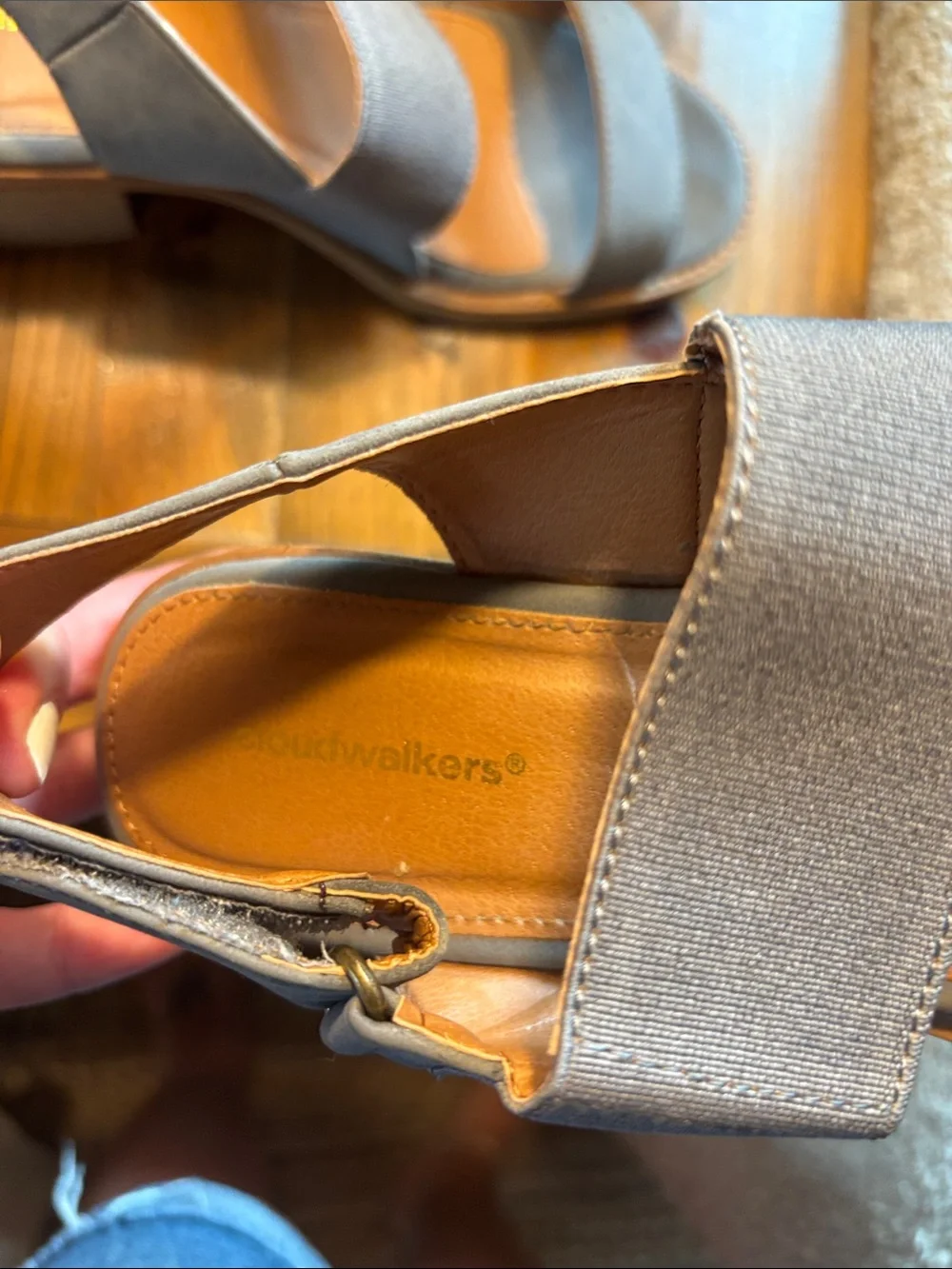 cloudwalkers Gray Stretch Slingback Block Heel Sandals
